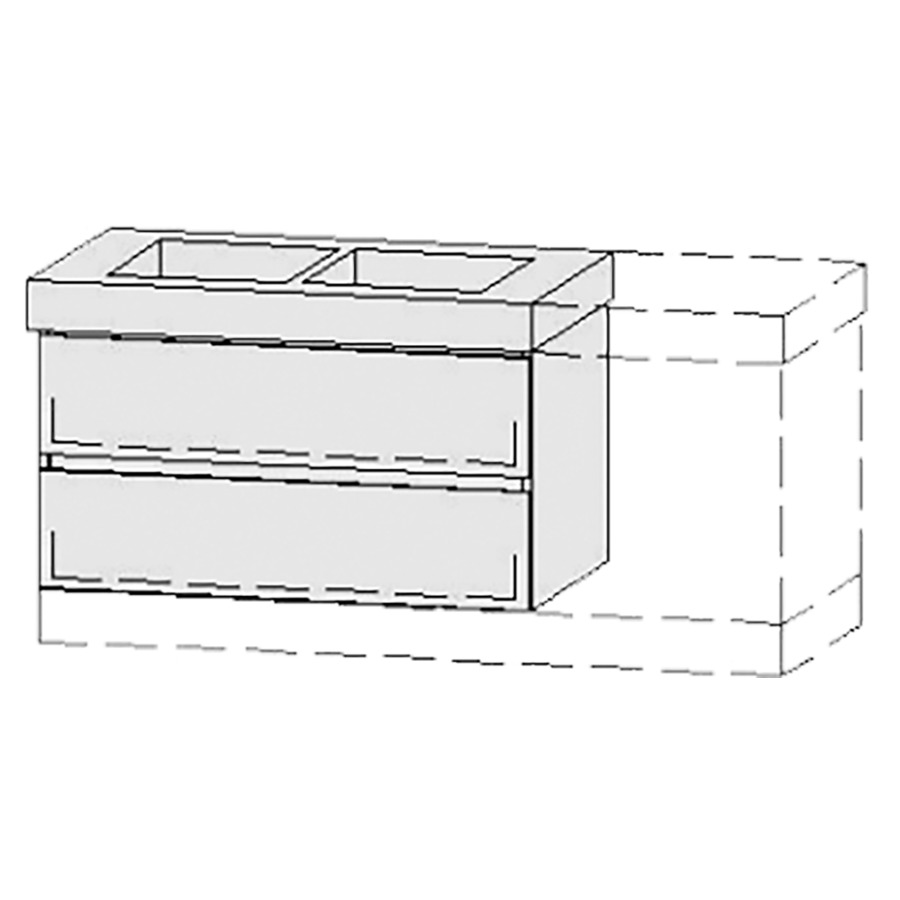 Élément inférieur  Vanity Keramik Line 
96-131 x 55 cm
élément de tiroir, 2&nbsp;tiroirs
avec fonction Blumotion, pour 2&nbsp;lavabos
2 caches-siphon