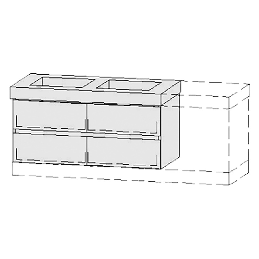 Élément inférieur  Vanity Keramik Line 
126-156 x 55 cm
2&nbsp;éléments de tiroir, 2&nbsp;tiroirs chacune
avec Blumotion, pour 2&nbsp;lavabos
2 caches-siphon