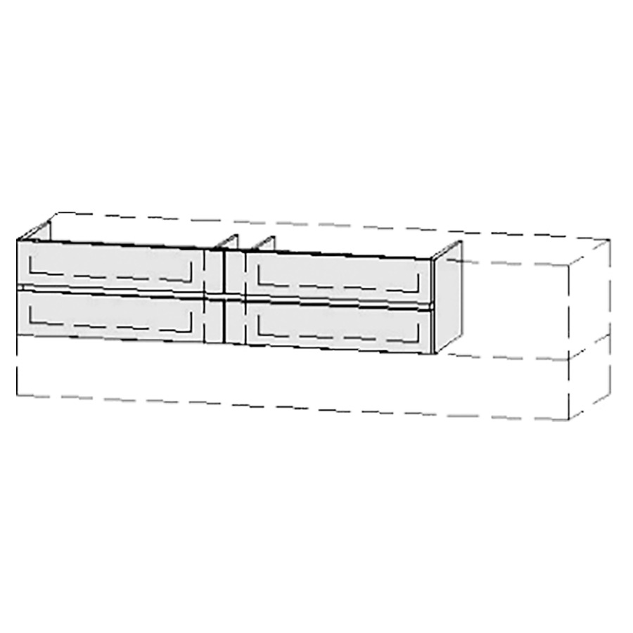 Élément inférieur  Vanity Bocco Line
151-200 x 33.5-55 x 40-55 cm
2&nbsp;éléments de tiroir, 2&nbsp;tiroirs chacune
avec Blumotion
pour 1&nbsp;lavabo
niche pour le siphon