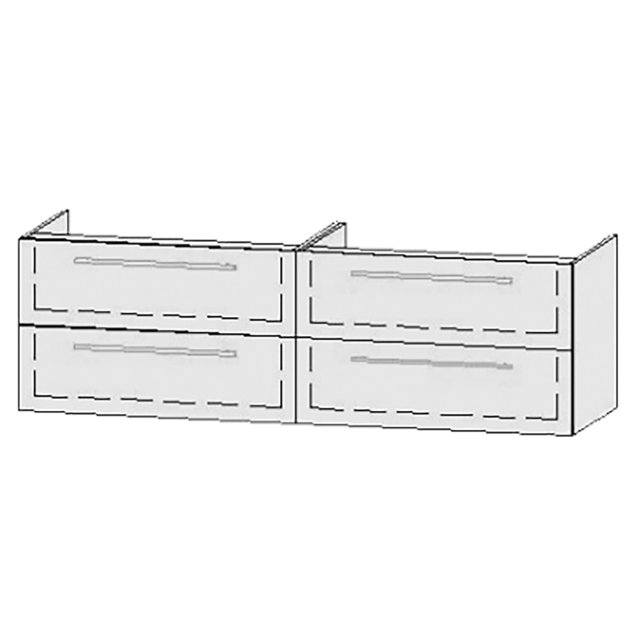 Élément inférieur  Vanity Bocco
180 x 55 x 55 cm
2&nbsp;éléments de tiroir, 2&nbsp;tiroirs chacune
avec Blumotion
pour 2&nbsp;lavabos
2 caches-siphon