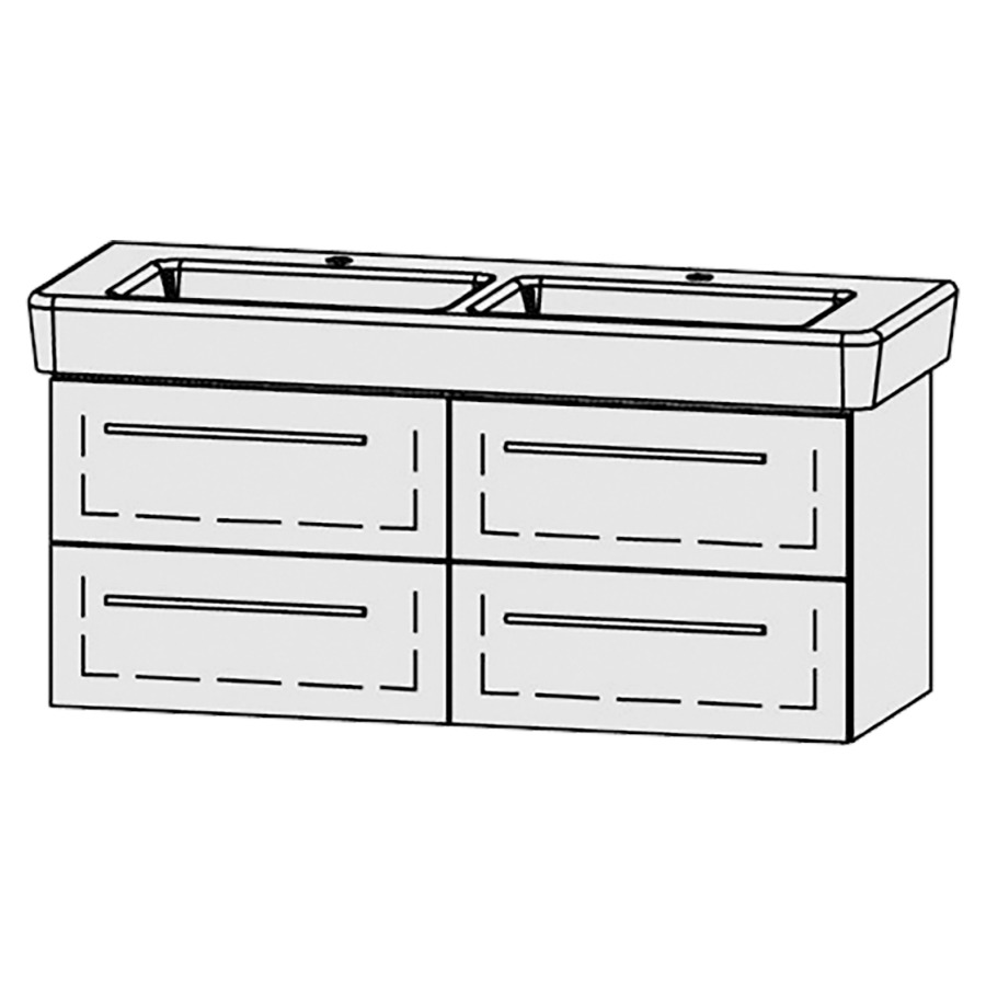 Élément inférieur  Vanity Pro S
125.5 x 50 x 44.3 cm
2&nbsp;éléments de tiroir, 2&nbsp;tiroirs chacune
avec Blumotion
pour 2&nbsp;lavabos
2 caches-siphon