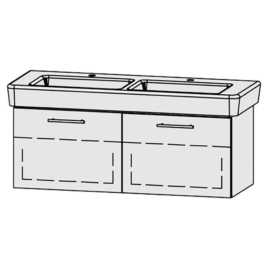 Élément inférieur  Vanity Pro S Easy
125.5 x 45 x 44.3 cm
2&nbsp;éléments de tiroir, 1&nbsp;tiroir chacune
1&nbsp;tablette chacune
avec Blumotion
pour 2&nbsp;lavabos
sans cache-siphon