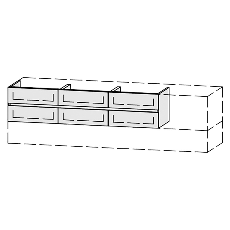 Élément inférieur  Vanity Bocco Line
151-200 x 45-55 x 40-55 cm
3&nbsp;éléments de tiroir, 2&nbsp;tiroirs chacune
avec Blumotion
2 caches-siphon