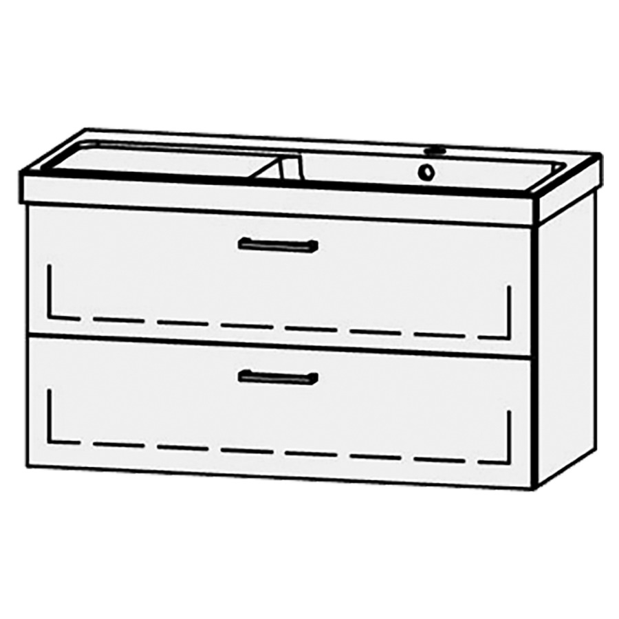 Élément inférieur  Procasa Uno
98 x 50 x 44.8 cm
élément de tiroir, 2&nbsp;tiroirs
extrait complet avec Blumotion
1 cache-siphon
pour lavabo 291192, lavabo à droite