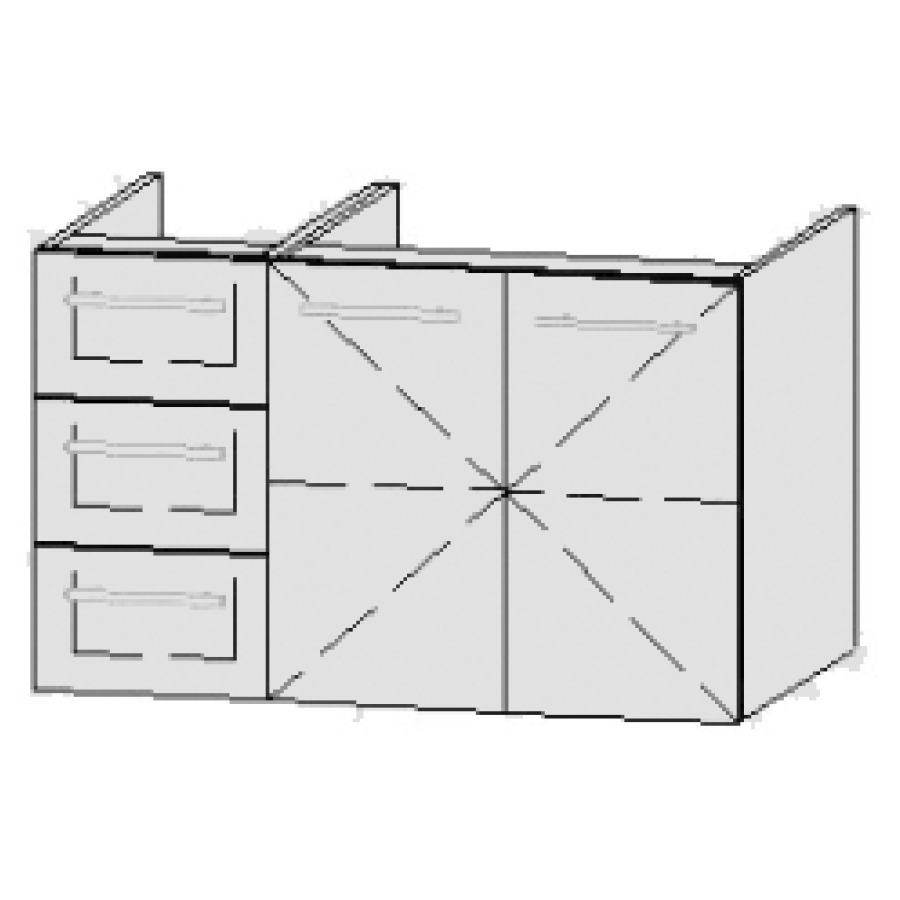 Élément inférieur
Vanity-Bocco
90 x 55 x 55 cm
élément avec 3 tiroirs
à extrait complet avec Blumoti
élément avec 2 portes
portes avec Blumotion
avec 1 rayon réglable