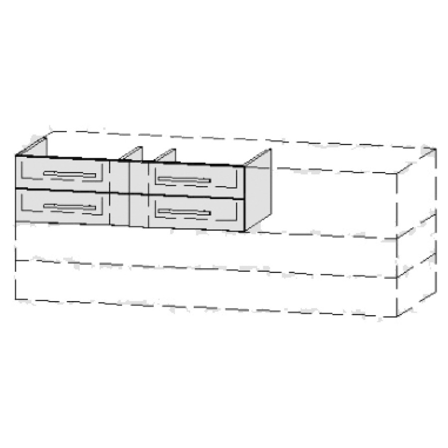 Élément inférieur  Vanity Bocco
90-150 x 35-55 x 40-55 cm
2&nbsp;éléments de tiroir, 2&nbsp;tiroirs chacune
avec Blumotion
niche pour le siphon