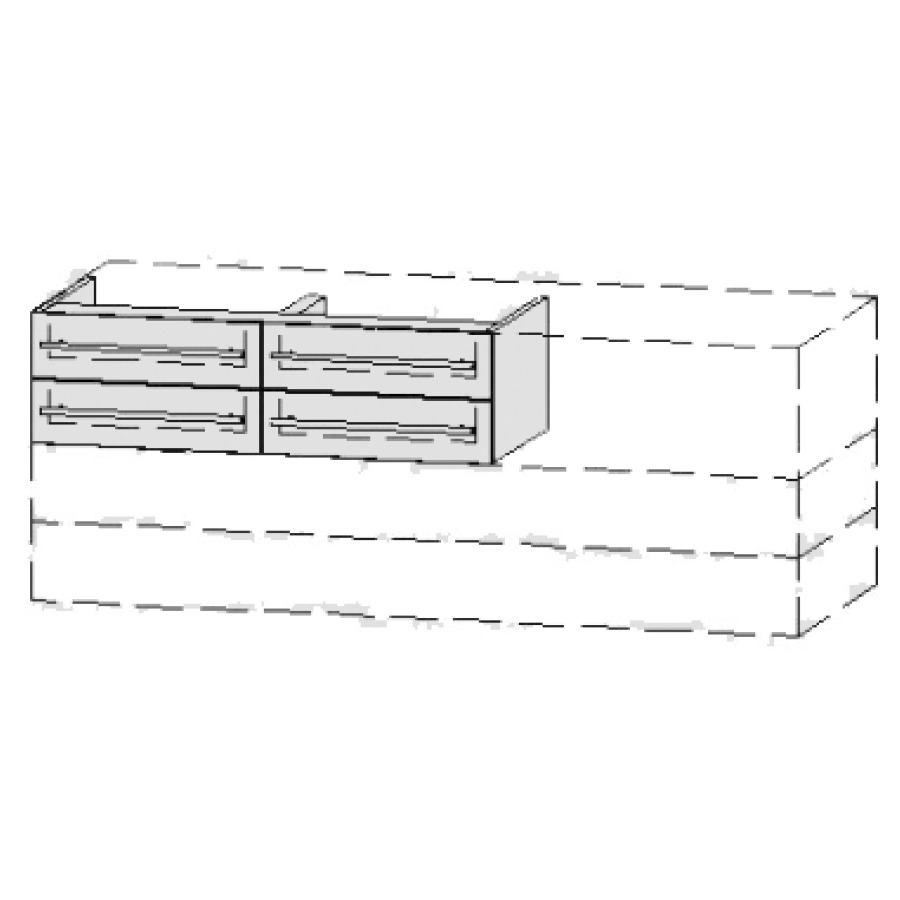 Élément inférieur  Vanity Bocco
90-150 x 45-55 x 40-55 cm
2&nbsp;éléments de tiroir, 2&nbsp;tiroirs chacune
avec Blumotion
2 caches-siphon