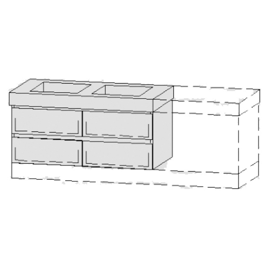 Élément inférieur  Vanity Keramik Style 
126-156 x 55 cm
2&nbsp;éléments de tiroir, 2&nbsp;tiroirs chacune
avec fonction Blumotion, pour 2&nbsp;lavabos
2 caches-siphon