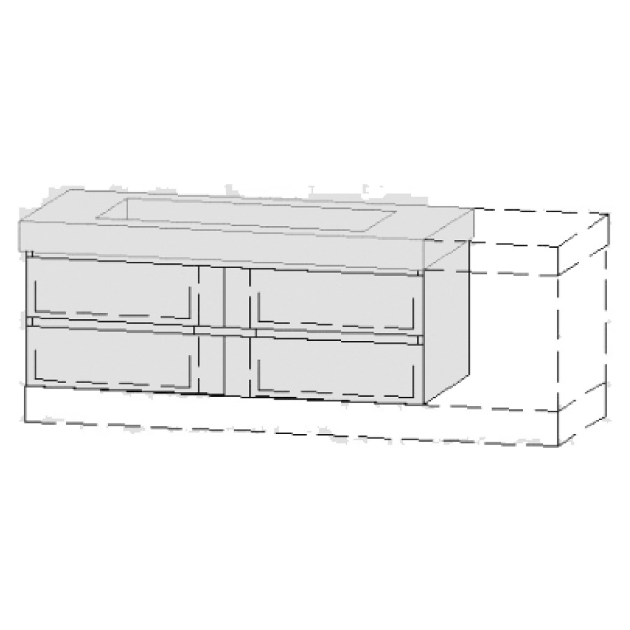 Élément inférieur  Vanity Keramik Style
136-156 x 55 cm
2&nbsp;éléments de tiroir, 2&nbsp;tiroirs chacune
avec Blumotion
pour 1&nbsp;lavabo
niche pour le siphon