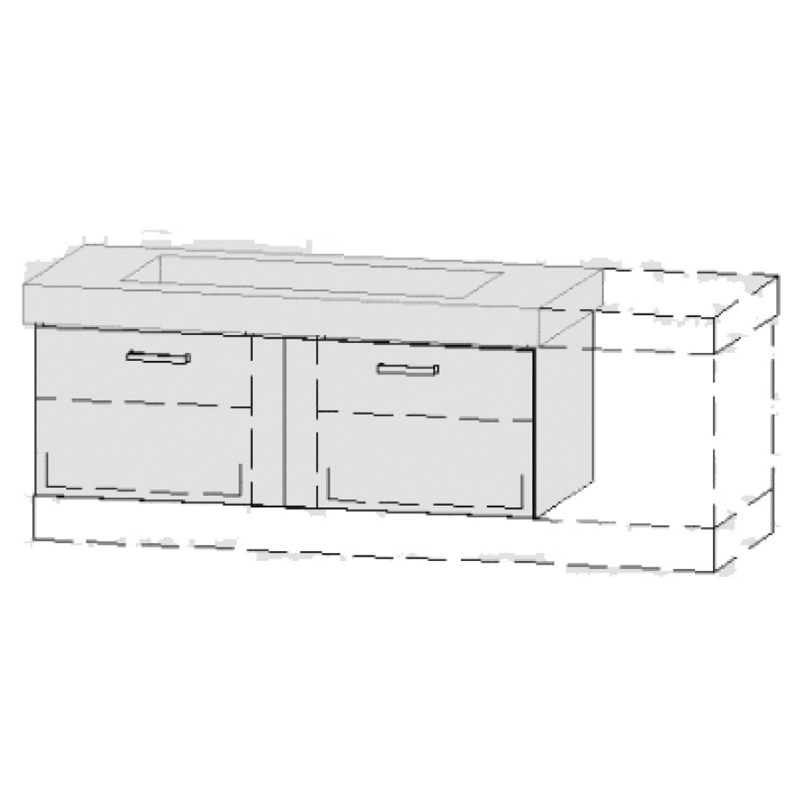 Élément inférieur  Vanity Keramik Easy 
126-156 x 45 cm
2&nbsp;éléments de tiroir, 1&nbsp;tiroir chacune
1&nbsp;tablette chacune, avec Blumotion
pour lavabo au milieu
niche pour le siphon