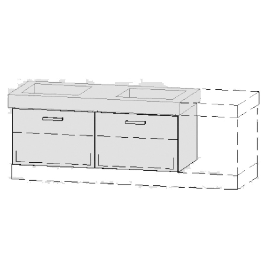 Élément inférieur  Vanity Keramik Easy 
126-156 x 45 cm
2&nbsp;éléments de tiroir, 1&nbsp;tiroir chacune
1&nbsp;tablette chacune, avec Blumotion
pour lavabo
sans cache-siphon