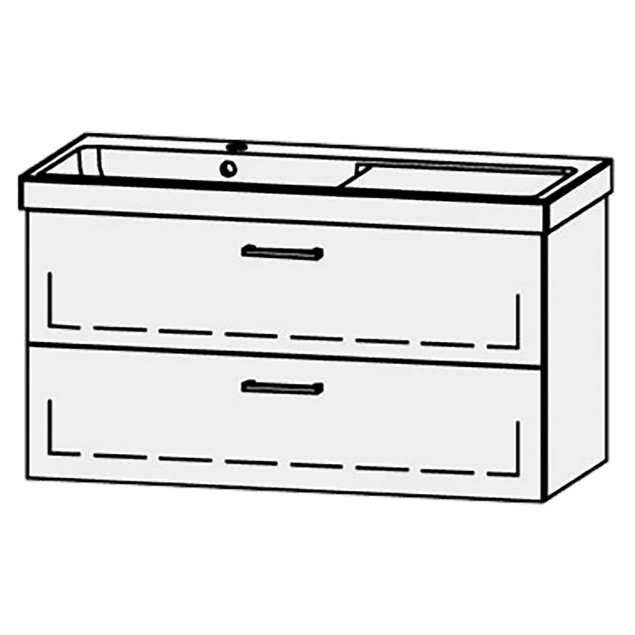 Élément inférieur  Procasa Uno
98 x 50 x 44.8 cm
élément de tiroir, 2&nbsp;tiroirs
extrait complet avec Blumotion
1 cache-siphon
pour lavabo 291193, lavabo à gauche