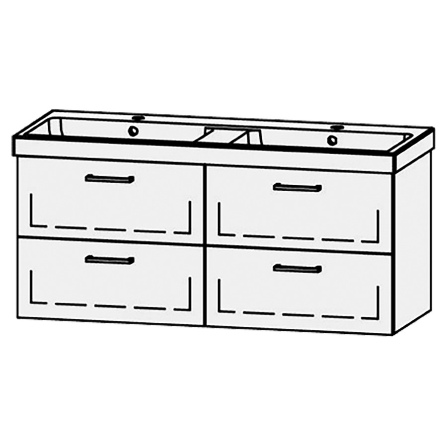 Élément inférieur  Procasa Uno
118 x 50 x 44.8 cm
2&nbsp;éléments de tiroir, 2&nbsp;tiroirs chacune
extrait complet avec Blumotion
2 caches-siphon
pour lavabo 291194