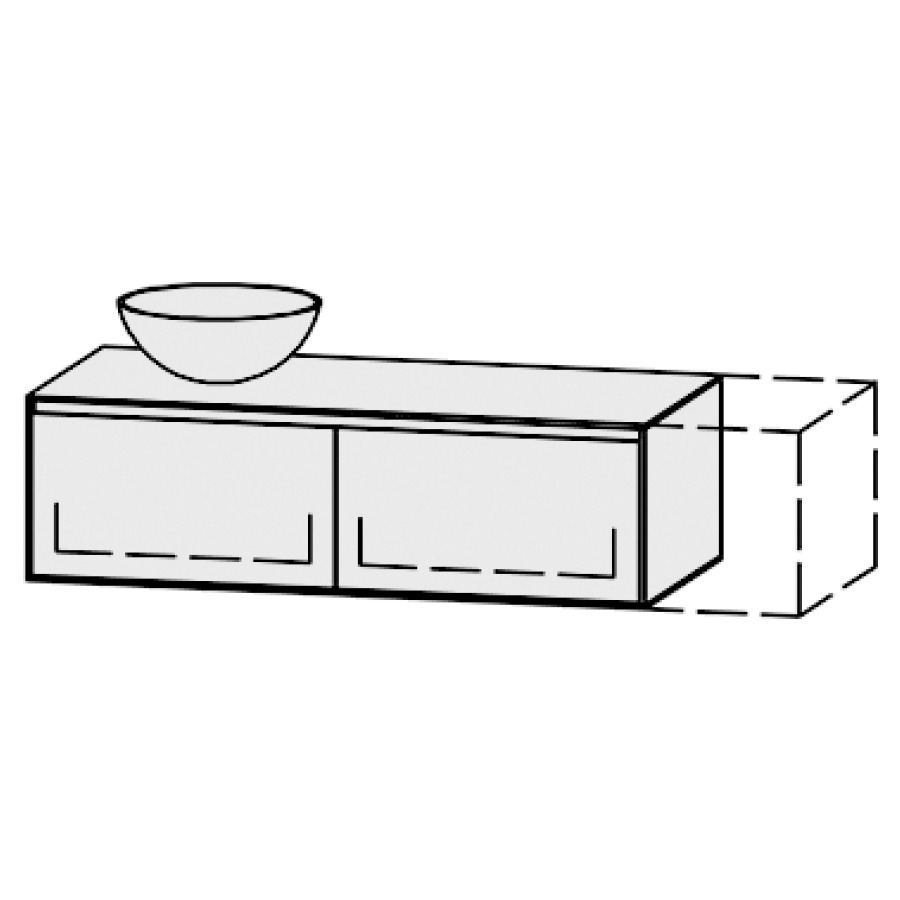 Meuble
Vanity-Pathos Style
120-150 x 35 x 55,5 cm
incl. table de lavabo 0,8 cm.
encastr. du lavabo par dessus
axe de lavabo selon plan
incl. consoles
2 éléments avec 1 tiroir
extrait complet et blumotion
sans cache-siphon