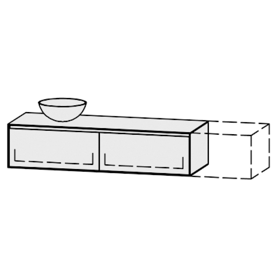 Meuble
Vanity-Pathos Style
151-200 x 35 x 55,5 cm
incl. table de lavabo 0,8 cm.
encastr. du lavabo par dessus
axe de lavabo selon plan
incl. consoles
2 éléments avec 1 tiroir
extrait complet et blumotion
sans cache-siphon