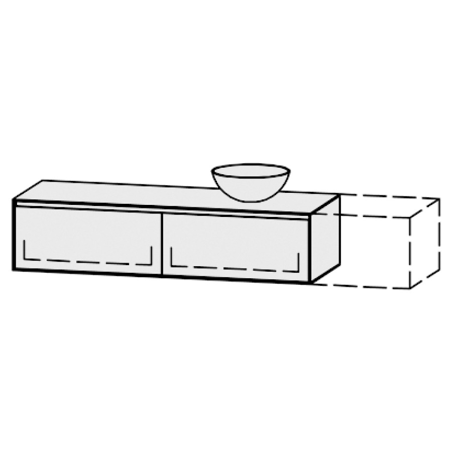 Meuble
Vanity-Pathos Style
151-200 x 35 x 55,5 cm
incl. table de lavabo 0,8 cm.
encastr. du lavabo par dessus
axe de lavabo selon plan
incl. consoles
2 éléments avec 1 tiroir
extrait complet et blumotion
sans cache-siphon