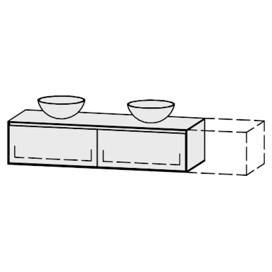 Meuble
Vanity-Pathos Style
151-200 x 35 x 55,5 cm
incl. table de lavabo 0,8 cm.
encastr. du lavabo par dessus
axe de lavabo selon plan
incl. consoles
2 éléments avec 1 tiroir
extrait complet et blumotion
sans caches-siphon