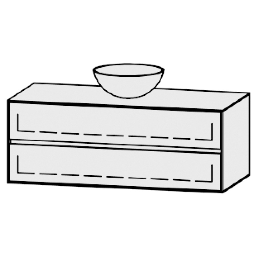 Meuble
Vanity-Pathos Line
120 x 45 x 55,5 cm
incl. table de lavabo 0,8 cm.
encastr. du lavabo par dessus
axe de lavabo 60 / 60 cm.
incl. consoles
élément avec  tiroirs
extrait complet et blumotion
1 cache-siphon