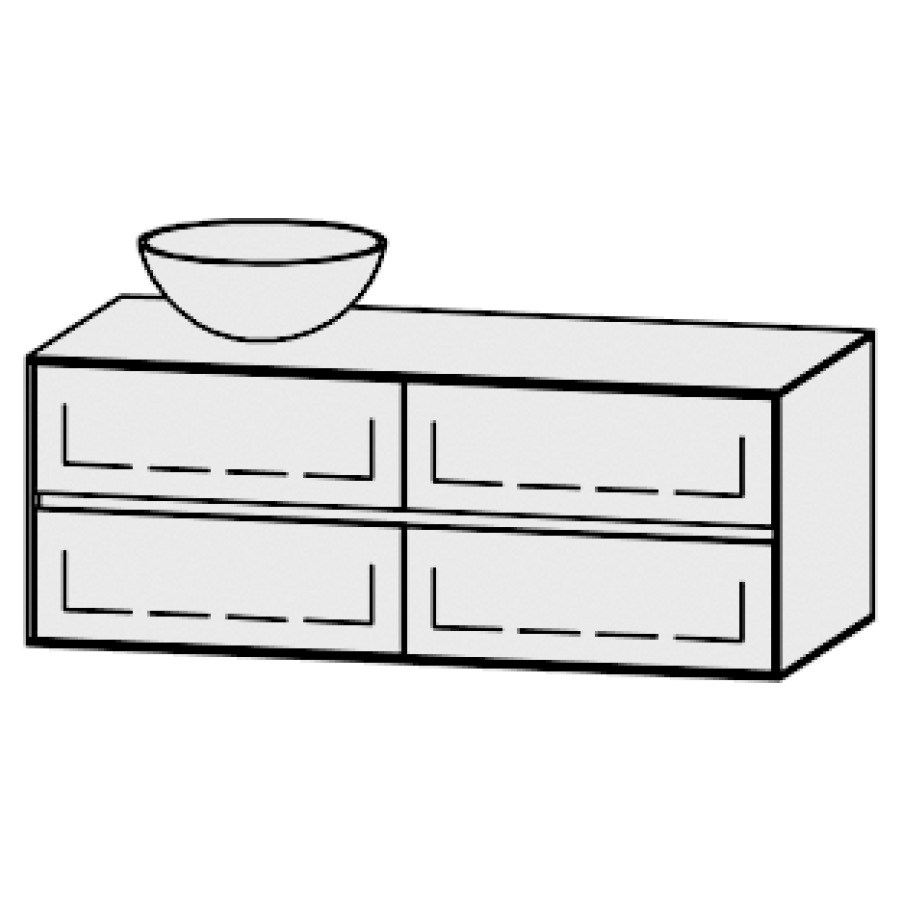 Meuble
Vanity-Pathos Line
120 x 45 x 55,5 cm
incl. table de lavabo 0,8 cm.
encastr. du lavabo par dessus
axe de lavabo 30 / 90 cm.
incl. consoles
2 éléments avec 2 tiroirs
extrait complet et blumotion
1 cache-siphon