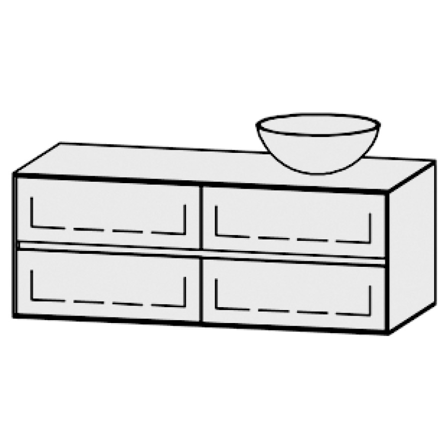 Meuble
Vanity-Pathos Line
120 x 45 x 55,5 cm
incl. table de lavabo 0,8 cm.
encastr. du lavabo par dessus
axe de lavabo 90 / 30 cm.
incl. consoles
2 éléments avec 2 tiroirs
extrait complet et blumotion
1 cache-siphon