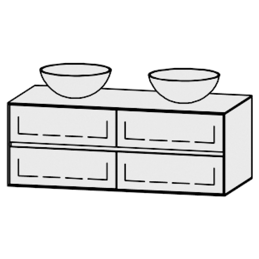 Meuble
Vanity-Pathos Line
120 x 45 x 55,5 cm
incl. table de lavabo 0,8 cm.
encastr. du lavabo par dessus
axe de lavabo 30 / 60 / 30 cm.
incl. consoles
2 éléments avec 2 tiroirs
extrait complet et blumotion
2 caches-siphon