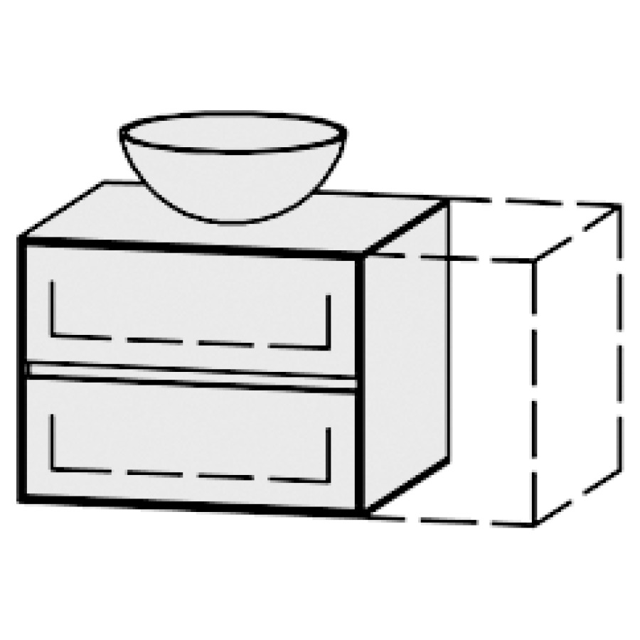 Meuble
Vanity-Pathos Line
60-90 x 45 x 55,5 cm
incl. table de lavabo 0,8 cm.
encastr. du lavabo par dessus
axe de lavabo selon plan
incl. consoles
élément avec 2 tiroirs
extrait complet et blumotion
1 cache-siphon