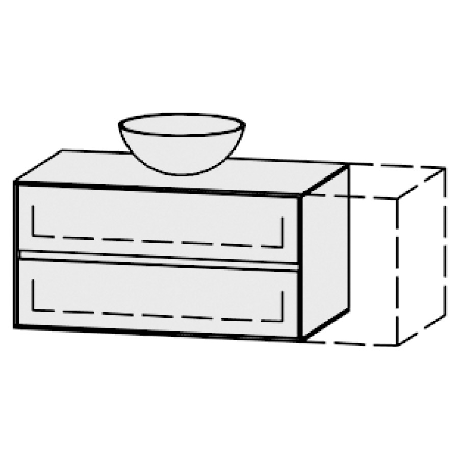 Meuble
Vanity-Pathos Line
91-130 x 45 x 55,5 cm
incl. table de lavabo 0,8 cm.
encastr. du lavabo par dessus
axe de lavabo selon plan
incl. consoles
élément avec 2 tiroirs
extrait complet et blumotion
1 cache-siphon