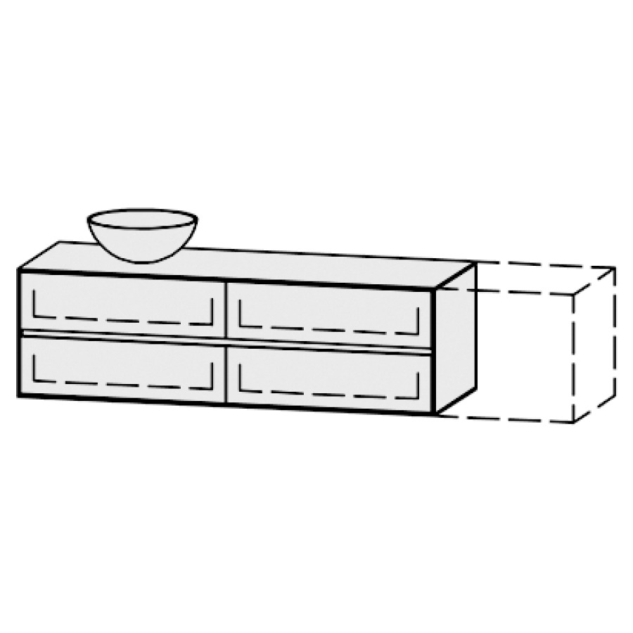Meuble
Vanity-Pathos Line
151-200 x 45 x 55,5 cm
incl. table de lavabo 0,8 cm.
encastr. du lavabo par dessus
axe de lavabo selon plan
incl. consoles
2 éléments avec 2 tiroirs
extrait complet et blumotion
1 cache-siphon