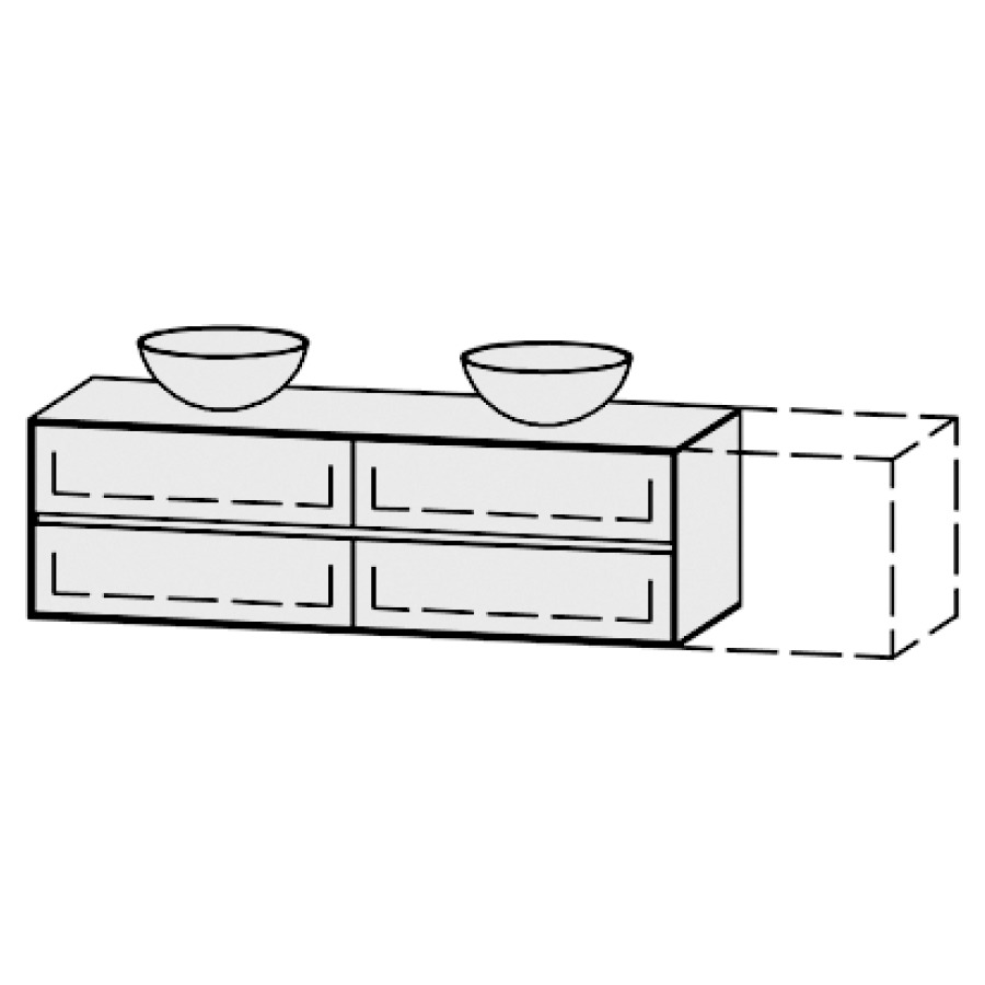 Meuble
Vanity-Pathos Line
151-200 x 45 x 55,5 cm
incl. table de lavabo 0,8 cm.
encastr. du lavabo par dessus
axe de lavabo selon plan
incl. consoles
2 éléments avec 2 tiroirs
extrait complet et blumotion
2 caches-siphon
