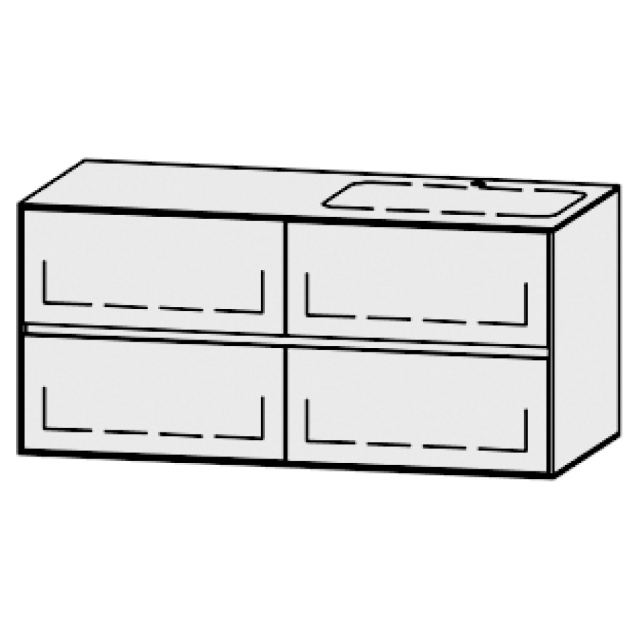 Meuble
Vanity-Pathos Line
120 x 58 x 55,5 cm
incl. table de lavabo 0,8 cm.
encastr. du lavabo par dessous
axe de lavabo 90 / 30 cm.
incl. consoles
2 éléments avec 2 tiroirs
extrait complet et blumotion
1 cache-siphon