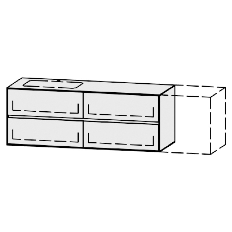 Meuble
Vanity-Pathos Line
151-200 x 58 x 55,5 cm
incl. table de lavabo 0,8 cm.
encastr. du lavabo par dessous
axe de lavabo selon plan
incl. consoles
2 éléments avec 2 tiroirs
extrait complet et blumotion
1 cache-siphon