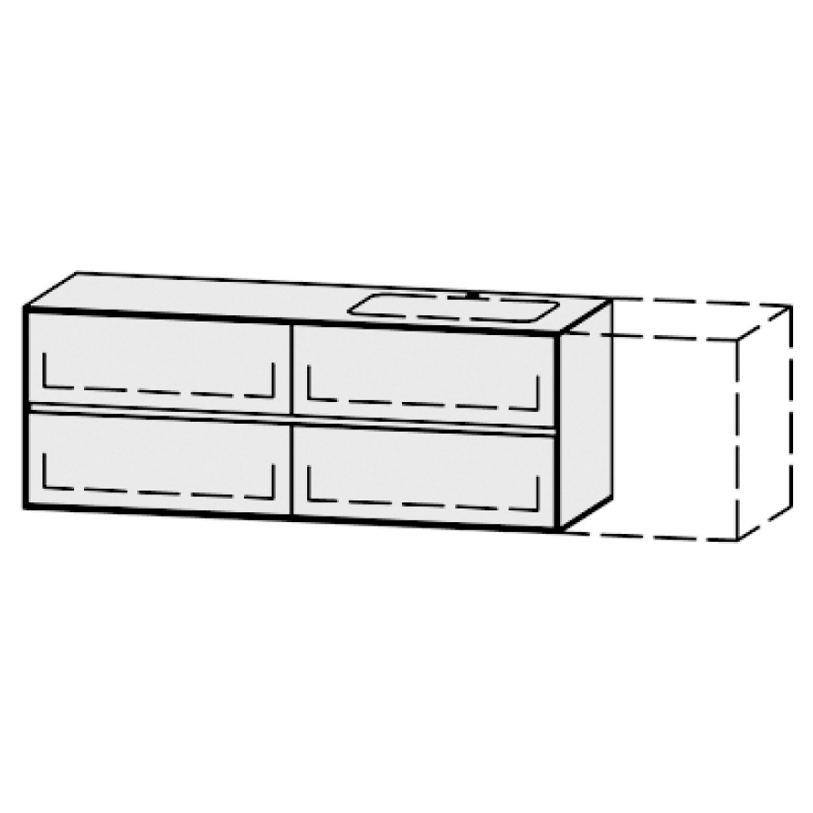 Meuble
Vanity-Pathos Line
151-200 x 58 x 55,5 cm
incl. table de lavabo 0,8 cm.
encastr. du lavabo par dessous
axe de lavabo selon plan
incl. consoles
2 éléments avec 2 tiroirs
extrait complet et blumotion
1 cache-siphon
