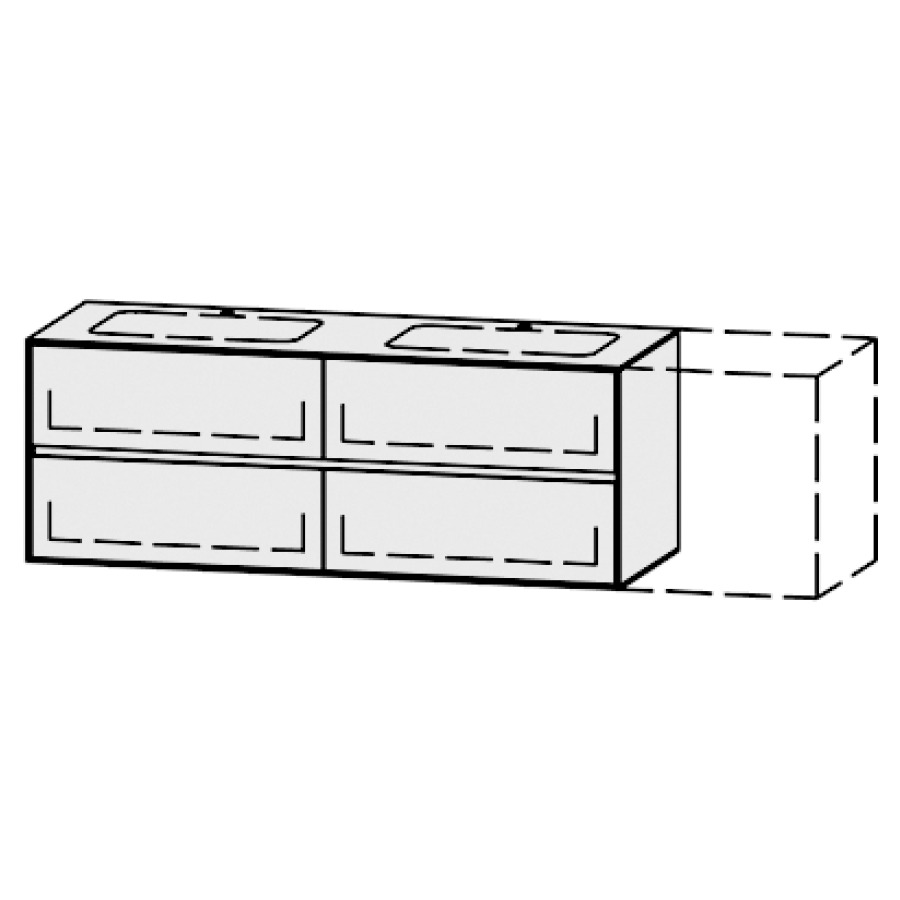 Meuble
Vanity-Pathos Line
151-200 x 58 x 55,5 cm
incl. table de lavabo 0,8 cm.
encastr. du lavabo par dessous
axe de lavabo selon plan
incl. consoles
2 éléments avec 2 tiroirs
extrait complet et blumotion
2 caches-siphon