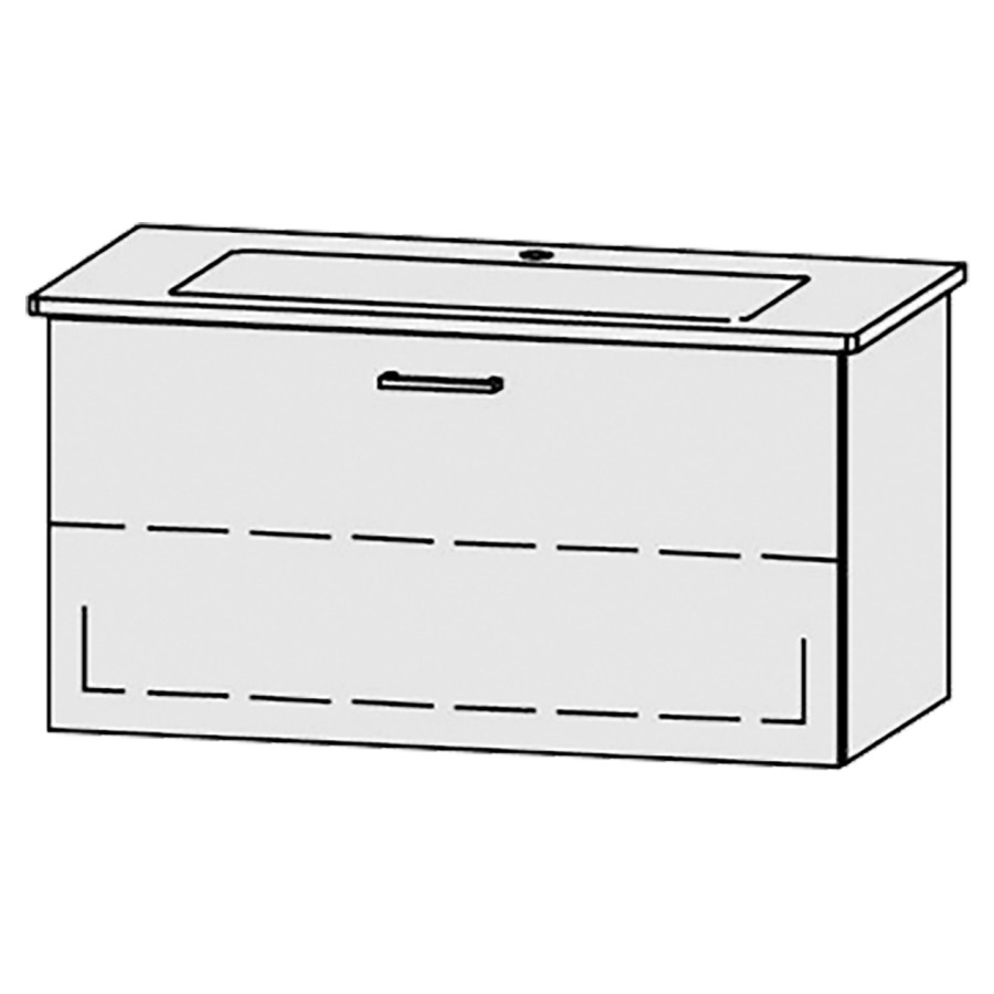 Élément inférieur  Vanity Venticello Easy
96 x 50 x 48.8 cm
élément de tiroir, 1&nbsp;tiroir
1&nbsp;tablette
avec Blumotion
sans cache-siphon
pour lavabo
1 trou pour robinetterie