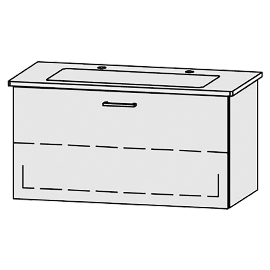Élément inférieur  Vanity Venticello Easy
96 x 50 x 48.8 cm
élément de tiroir, 1&nbsp;tiroir
1&nbsp;tablette
avec Blumotion
sans cache-siphon
pour lavabo
2 trous pour robinetterie