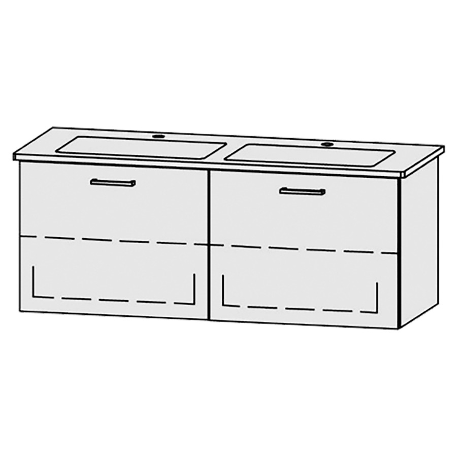 Élément inférieur  Vanity Venticello Easy
126 x 50 x 48.8 cm
2&nbsp;éléments de tiroir, 1&nbsp;tiroir chacune
1&nbsp;tablette chacune
avec Blumotion
sans cache-siphon
pour lavabo double