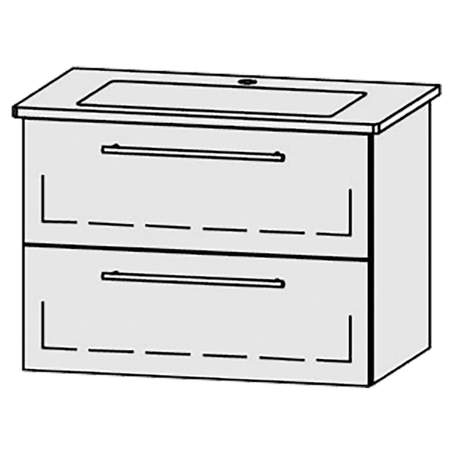 Élément inférieur  Vanity Venticello
76 x 55 x 48.8 cm
élément de tiroir, 2&nbsp;tiroirs
avec Blumotion
1 cache-siphon
pour lavabo