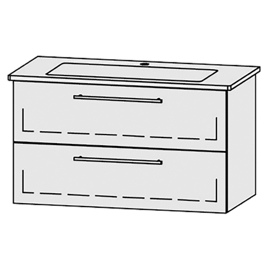 Élément inférieur  Vanity Venticello
96 x 55 x 48.8 cm
élément de tiroir, 2&nbsp;tiroirs
avec Blumotion
1 cache-siphon
pour lavabo