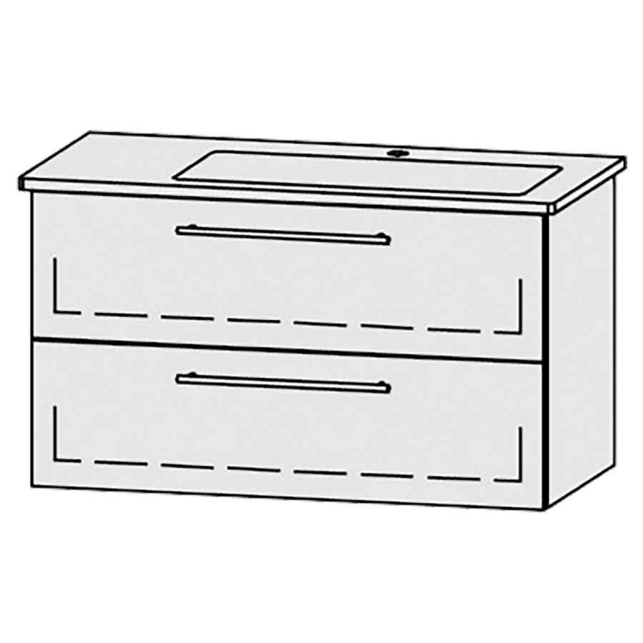 Élément inférieur  Vanity Venticello
96 x 55 x 48.8 cm
élément de tiroir, 2&nbsp;tiroirs
avec Blumotion
1 cache-siphon
pour lavabo à droite