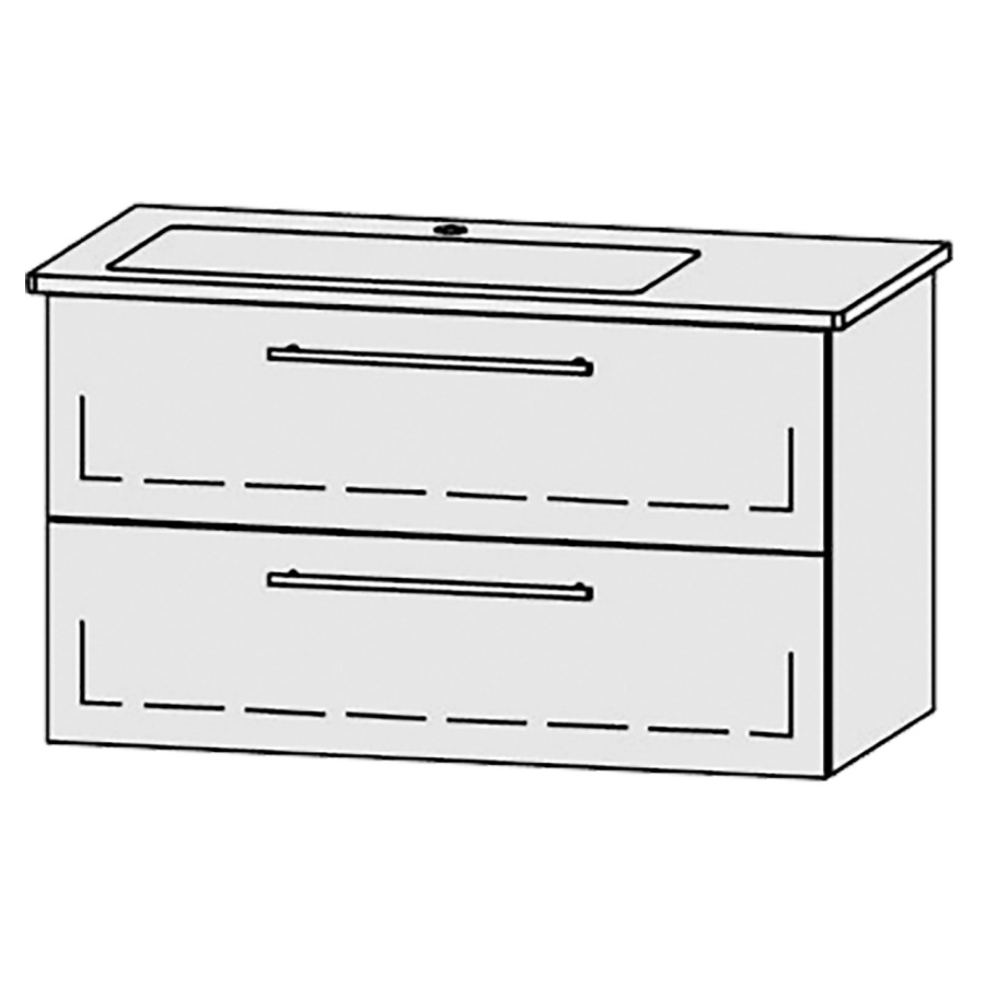 Élément inférieur  Vanity Venticello
96 x 55 x 48.8 cm
élément de tiroir, 2&nbsp;tiroirs
avec Blumotion
1 cache-siphon
pour lavabo à gauche