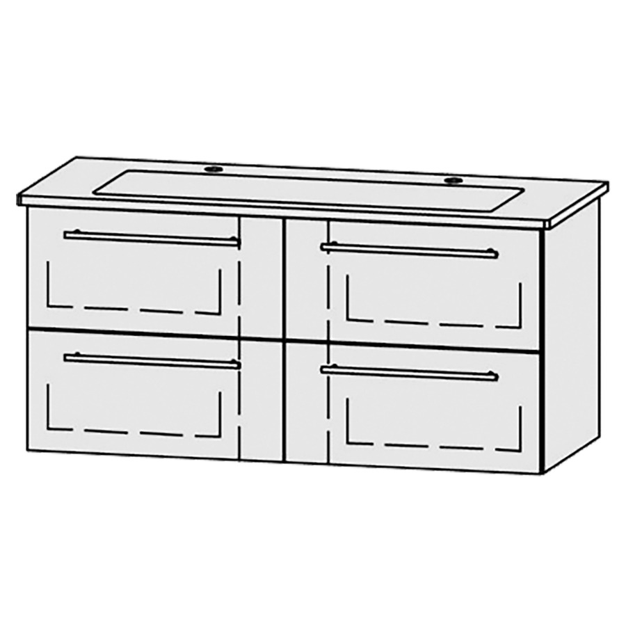 Élément inférieur  Vanity Venticello
116 x 55 x 48.8 cm
2&nbsp;éléments de tiroir, 2&nbsp;tiroirs chacune
avec Blumotion
niche pour le siphon
pour lavabo
2 trous pour robinetterie
