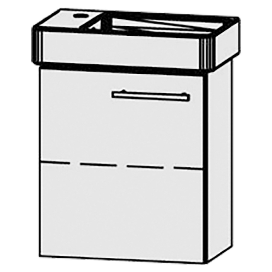 Élément inférieur  Vanity Pro S Compact
44 x 50 x 26.8 cm
armoire de tablette, 1&nbsp;porte
charnière à gauche, 1&nbsp;tablette
avec Blumotion
pour lavabo à droite