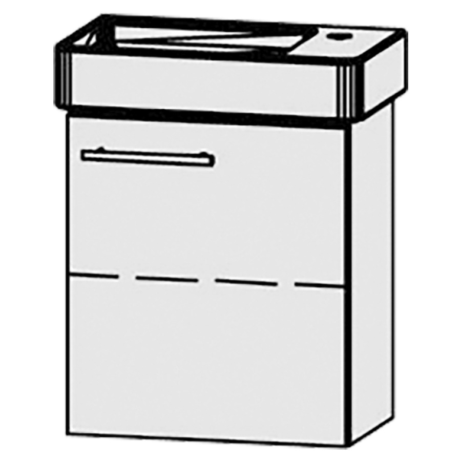 Élément inférieur  Vanity Pro S Compact
44 x 50 x 26.8 cm
armoire de tablette, 1&nbsp;porte
charnière à droite, 1&nbsp;tablette
avec Blumotion
pour lavabo à gauche
