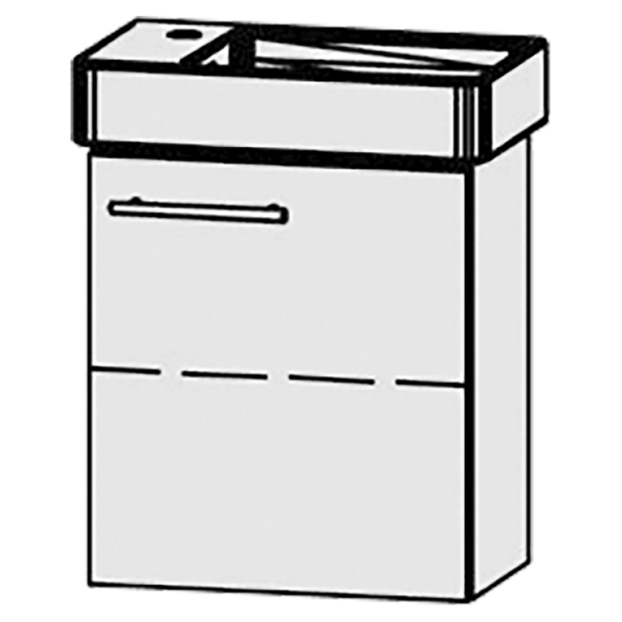 Élément inférieur  Vanity Pro S Compact
44 x 50 x 26.8 cm
armoire de tablette, 1&nbsp;porte
charnière à droite, 1&nbsp;tablette
avec Blumotion
pour lavabo à droite