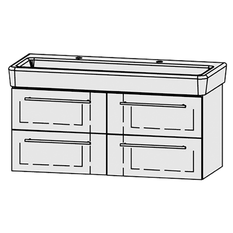 Élément inférieur
Vanity-Pro S 120
115,5 x 50 x 44,7 cm
2 éléments avec 2 tiroirs
extrait complet avec Blumotion
niche pour le siphon