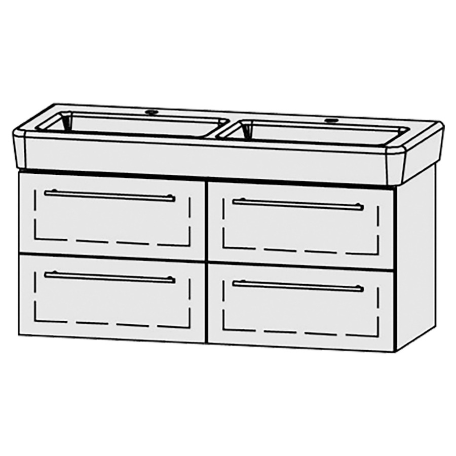 Élément inférieur
Vanity-Pro S 120-2
115,5 x 50 x 44,7 cm
2 éléments avec 2 tiroirs
extrait complet avec Blumotion
2 caches-siphon