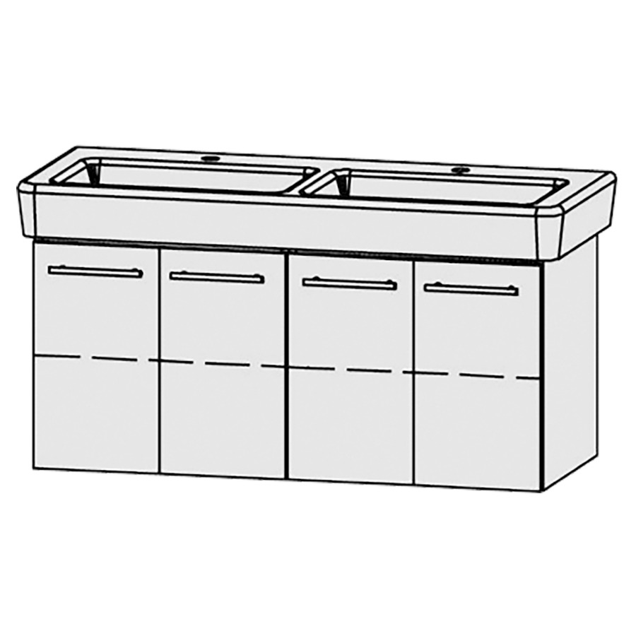 Élément inférieur  Vanity Pro S
115.5 x 50 x 44.7 cm
2&nbsp;armoires de tablette, 2&nbsp;portes chacune
1&nbsp;tablette chacune
avec Blumotion
pour 2&nbsp;lavabos
