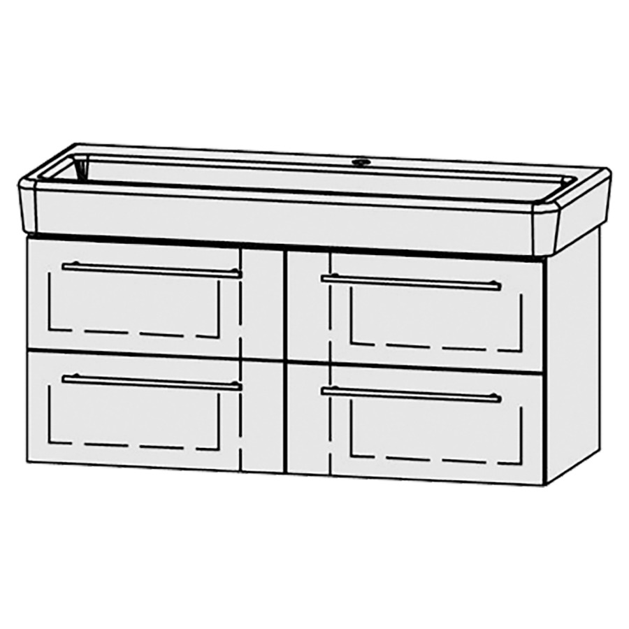 Élément inférieur  Vanity Pro S
115.5 x 50 x 44.7 cm
2&nbsp;éléments de tiroir, 2&nbsp;tiroirs chacune
avec Blumotion
pour 1 lavabo, 1 trou pour robinetterie
niche pour le siphon