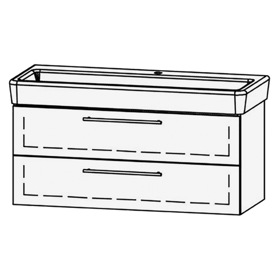 Élément inférieur  Vanity Pro S
115.5 x 50 x 44.7 cm
élément de tiroir, 2&nbsp;tiroirs
avec Blumotion
pour 1&nbsp;lavabo
1 cache-siphon