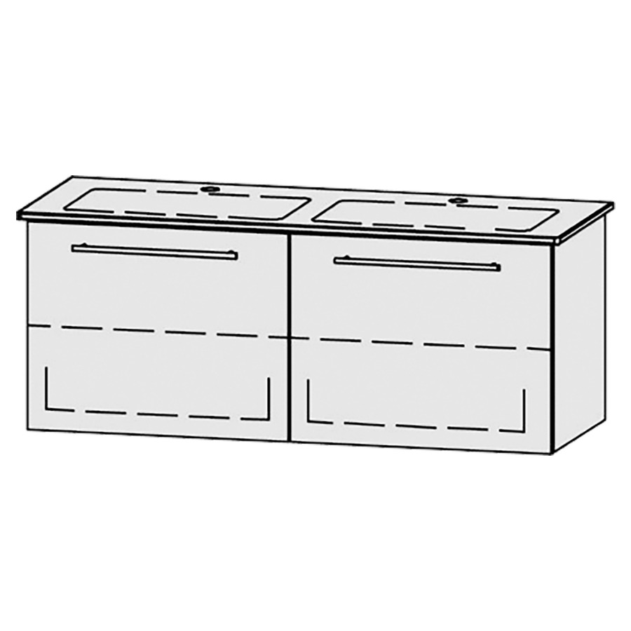 Élément inférieur  Vanity Me by Starck Easy
128 x 50 x 47.8 cm
2&nbsp;éléments de tiroir, 1&nbsp;tiroir chacune
1&nbsp;tablette chacune
avec Blumotion
pour 2&nbsp;lavabos
sans cache-siphon